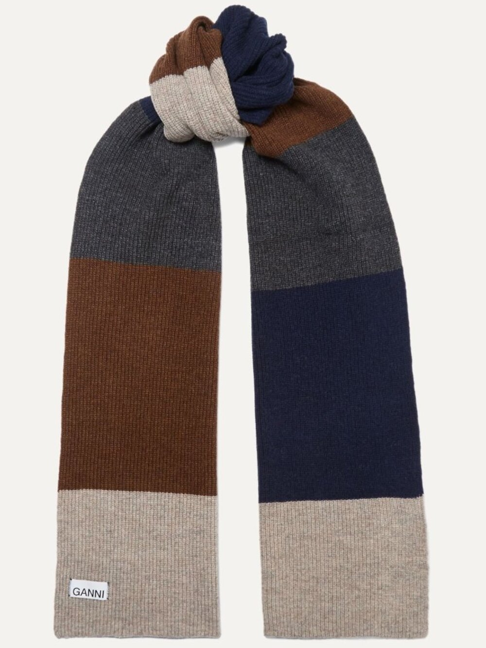 GANNI Scarf Multicolor Ribbed Knit Wool Blend Oversized